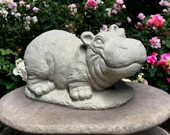 Standing hippo on base sculpture Realisitic hippo statue Concrete tropical animal figure