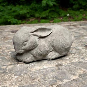 Furry bunny figure Stone rabbit with ears down figurine Wild animal art Forest rabbit sculpture Christmas gift statue