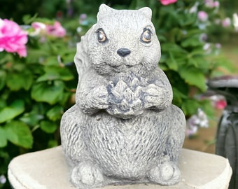 Standing squirrel with nut statue Realistic squirrel figure Outdoor or indoor animals sculpture Backyard decorations Lawn ornament