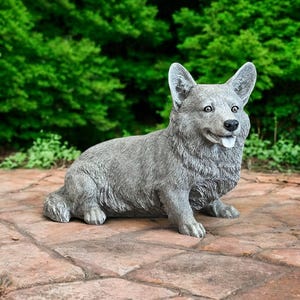 Corgi dog with open mouth figure Corgi puppy with tongue out sculpture Dog Corgi statue Dog memorial statuary