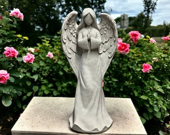 Concrete angel statue Standing faceless angel figurine Religious angel with large wings figure Stone backyard decoration