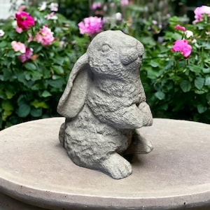 Furry rabbit figure Standing bunny Lop rabbit sculpture Cement garden decoration