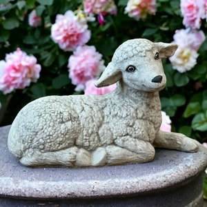 Resting newborn lamb figure Concrete sheep figure Realistic farm lamb sculpture