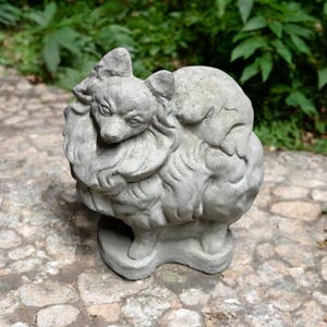Standing dog Pomeranian on base sculpture Concrete puppy Pomeranian figure Indoor dog memorial Pet grave marker