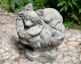 Standing dog Pomeranian on base sculpture Concrete puppy Pomeranian figure Indoor dog memorial Pet grave marker