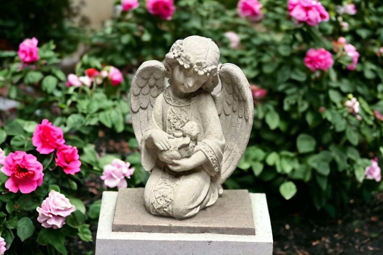Angel Holding Rabbit Kneeling Angel Holding Bunny Statue Detailed Girl With Wings Carrying ...