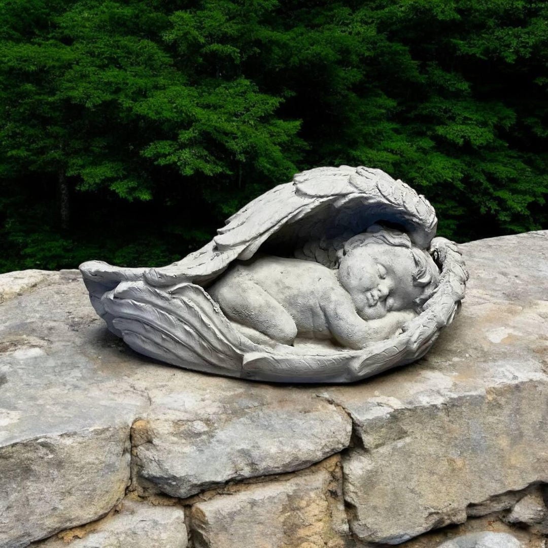 Baby in Wings Statue Laying Cherub Figurine Concrete Cherub Boy ...