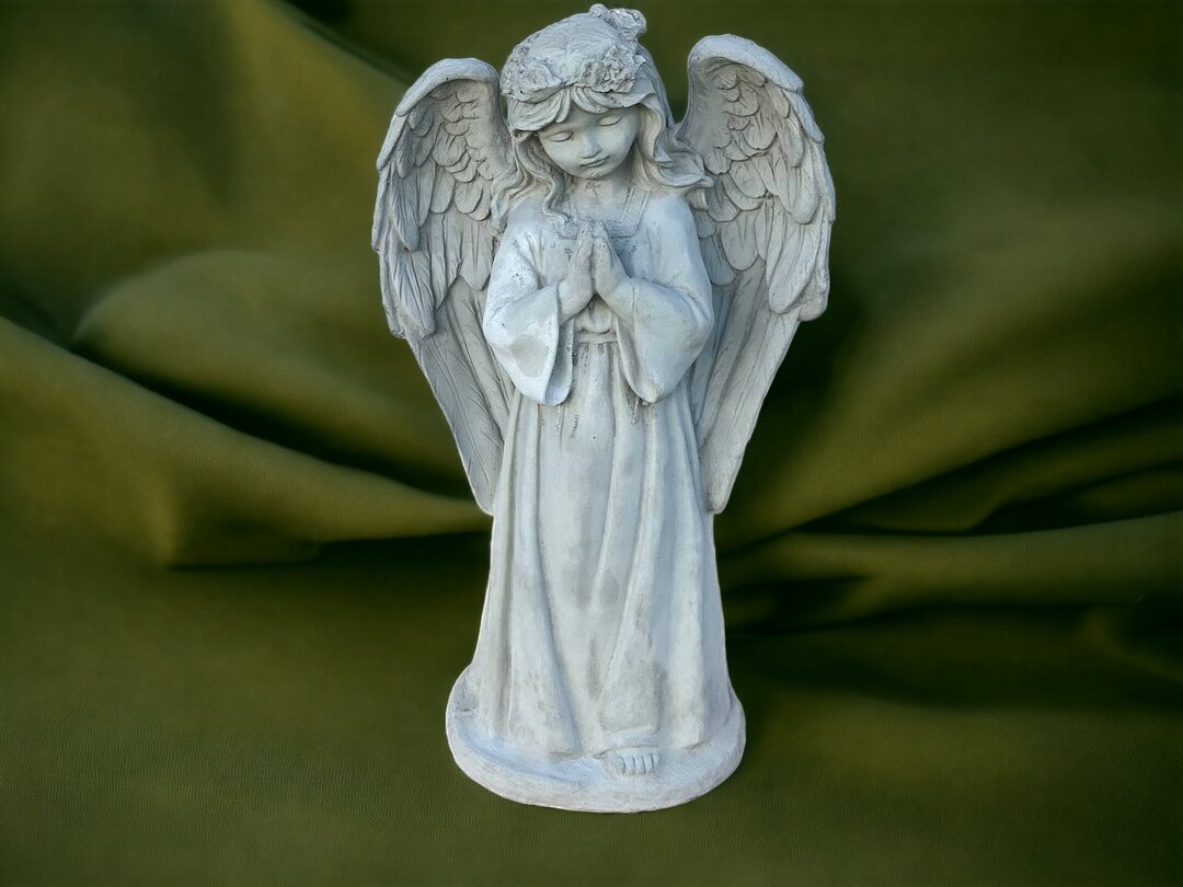Flowers Child Statue Standing Cherub Figure Concrete Female Angel ...