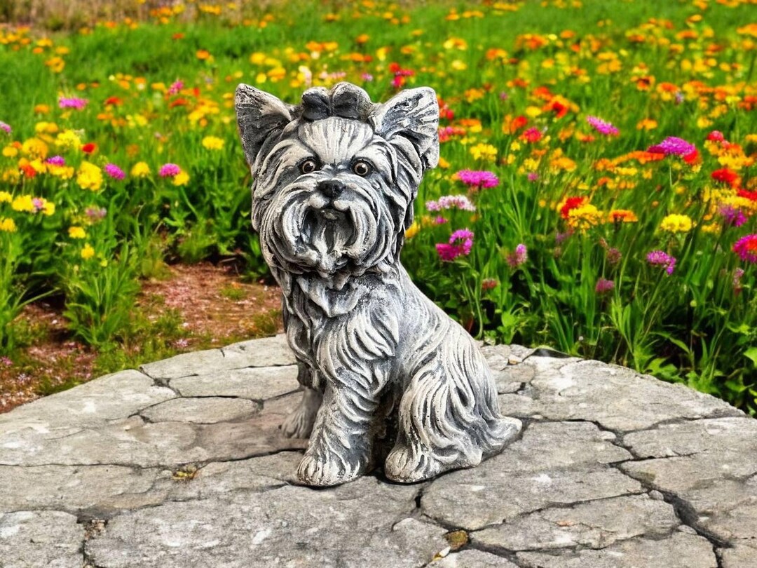 Painted Rocks Yorkie Painted Yorkshire Terrier Statue Stone Yorkie Terrier Puppy With Bow in ...