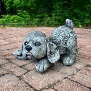 Playing Cocker dog figure Detailed Cocker dog sculpture Dog memorial Concrete puppy statue Ornament for patio