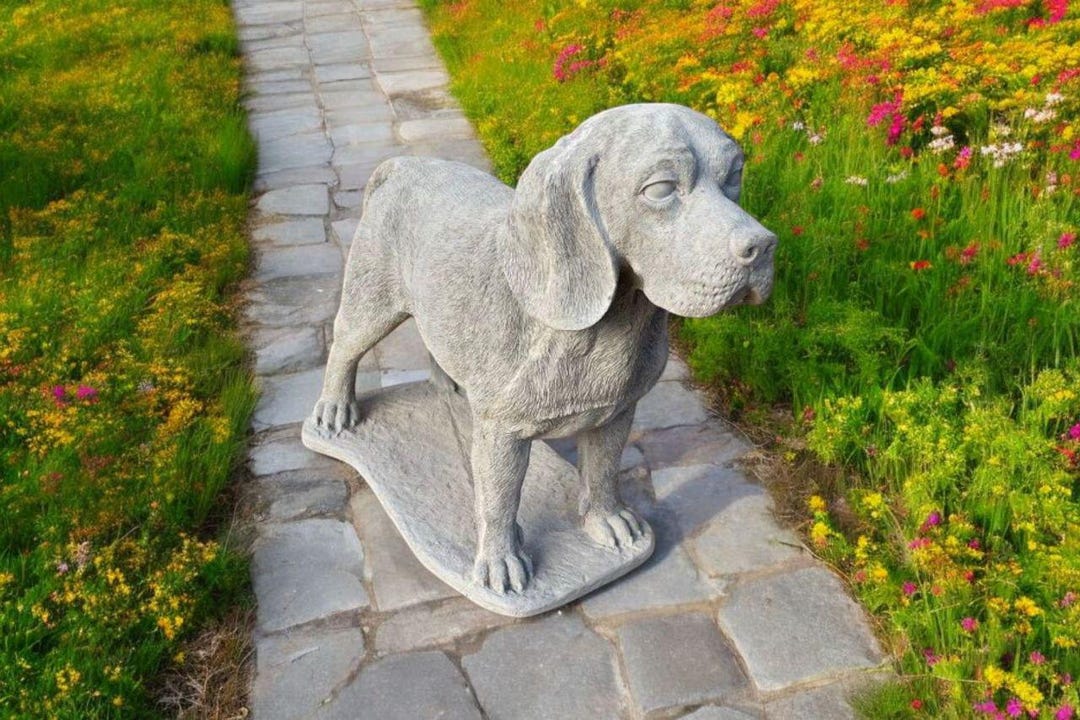 Beagle on Base Statue Stone Dog Memorial Stone Figure Concrete Large ...