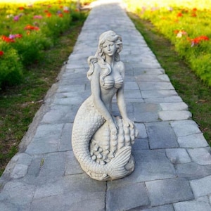 Extra large mermaid sitting on shell figure Fairy marine mermaid Large backyard mermaid sculpture Cement fairy style figure