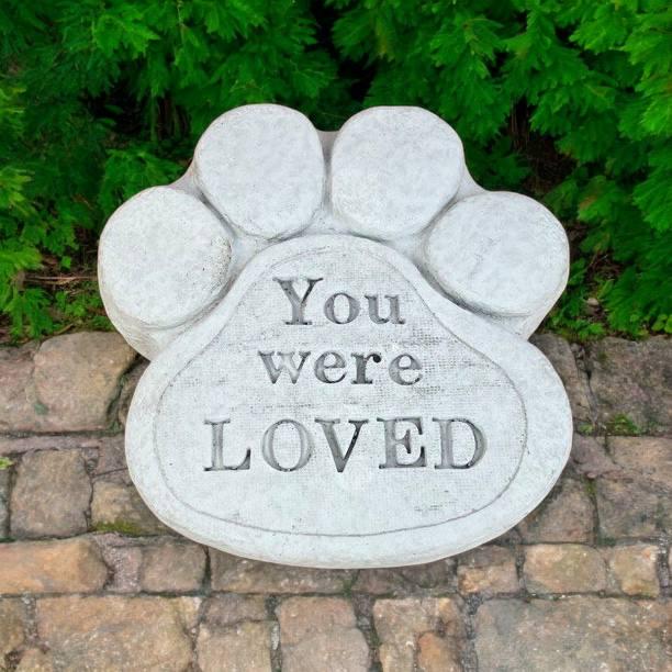 You were loved memorial Paw print statue Paw figure Outdoor dog grave Concrete paw print Garden decoration art Cement statuary