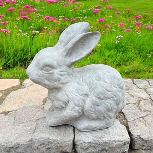 Furry rabbit statue Wild animal sculpture Forest bunny Concrete rabbit figurine Cement animal ornament