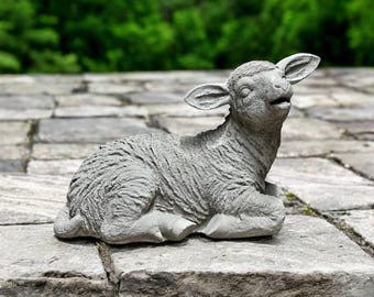 Lamb figure Concrete sheep figurine Realistic sheep sculpture Farm animal art Laying farm lamb garden statue