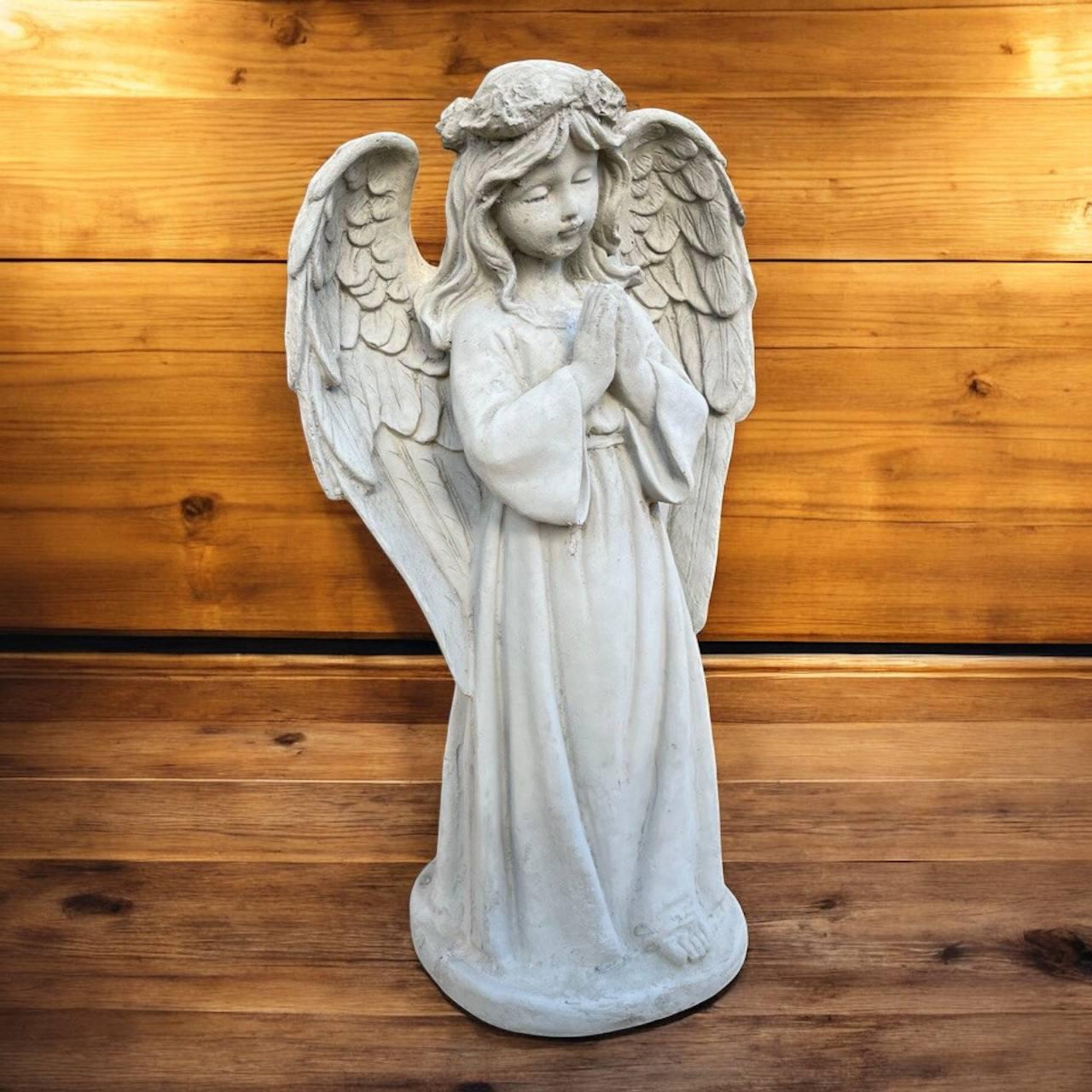Standing Angel Girl Statue Child With Flowers on Head Concrete ...