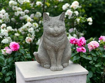 Detailed cat Sitting cat statue Concrete kitten figure Realistic cat memorial stone Porch pet grave sculpture