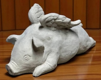 Flying pigs statue When pigs flying figure Concrete pig laying sculpture Outdoor yard art Cement pig Farmhouse garden figurine