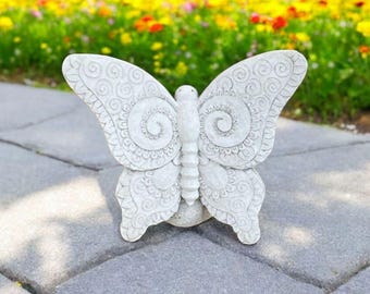 Concrete butterfly sitting on rock Realistic butterfly figurine Summer butterfly sculpture Outdoor spring decoration for garden