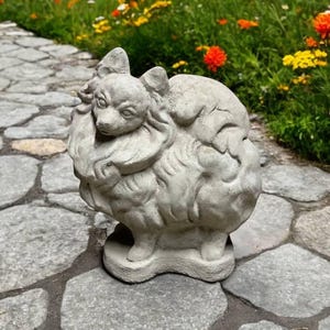 Standing Pomeranian puppy Stone Pomeranian dog outdoor sculpture Pet memorial grave rock Dog on base Pomeranian puppy figure