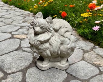Standing Pomeranian puppy Stone Pomeranian dog outdoor sculpture Pet memorial grave rock Dog on base Pomeranian puppy figure