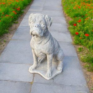 Large sitting boxer dog on base Outdoor Boxer dog memorial Guardain massive dog sculpture Detailed yard decoration Pet loss gift