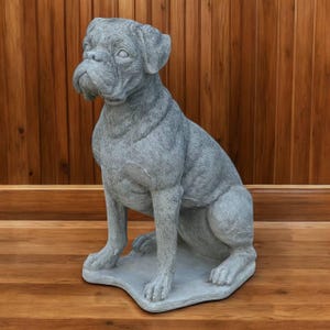 Massive Boxer dog figure Concrete garden pet figurine Large dog memorial Extra big dog on base grave Pet lovers gift idea