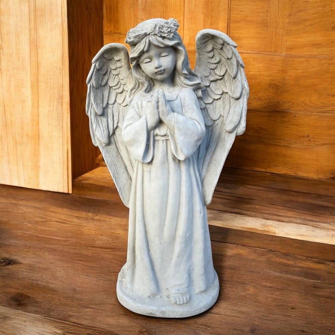 Standing Angel Girl Statue Child With Flowers on Head Concrete ...