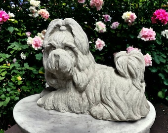 Concrete Shih Tzu figurine Laying dog figure Garden Shih Tzu puppy sculpture Backyard dog statue Lawn decoration for outdoor