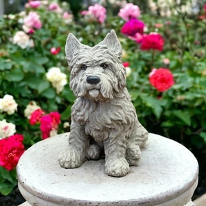 Detailed Scottish terrier statue Concrete sitting Scottie memorial figure Stone pet loss sculpture
