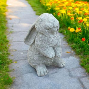Lop rabbit figure Standing bunny looking up sculpture Outdoor garden decoration Wild life art Furry rabbit figurine Porch rabbit gift