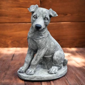 Painted Jack Russell statue Dog memorial Concrete sitting Jack Russell sculpture Dog lovers gift idea Pet grave marker decoration