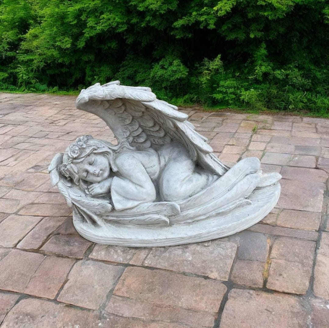 Angel Sleeping in Wings Statue Laying Angel With Flowers Sculpture ...