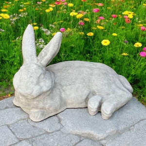 Resting rabbit figure Stone statue Farmhouse bunny statuary Massive ears up bunny sculpture Realistic rabbit Easter porch decoration