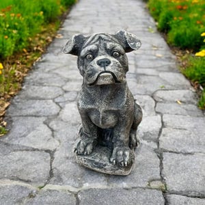 Sitting Boxer dog figure Stone pet statue Outdoor backyard memorial Dog grave Boxer sculpture