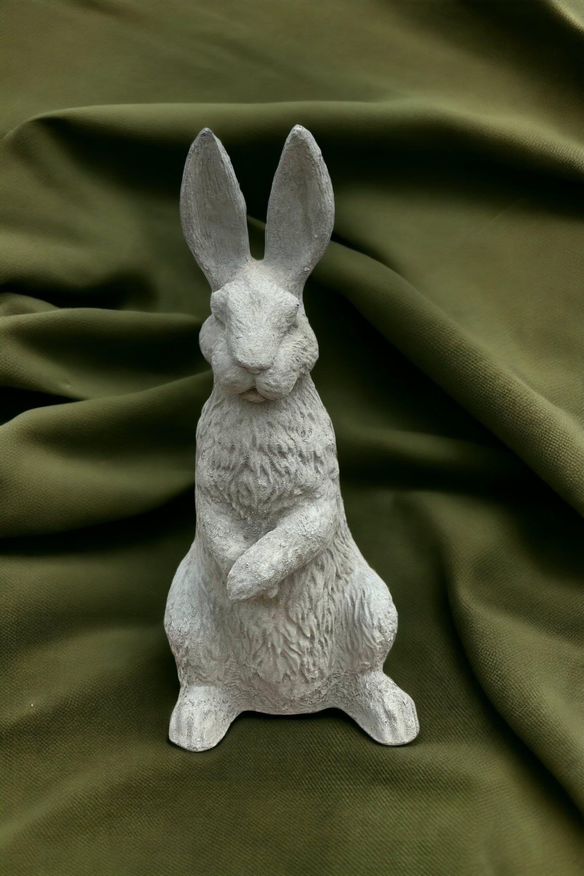 Split Ears Rabbit Statue Concrete Standing Bunny Figurine Garden ...