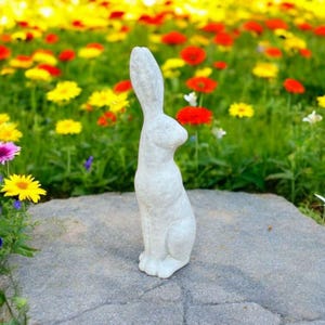 Graceful hare rabbit Tall bunny with long ears figurine Concrete backyard art Animal style sculpture