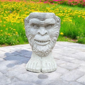 Standing Bigfoot statue Concrete flowers planter sculpture Detailed Bigfoot pot Outdoor garden statue Fairy art