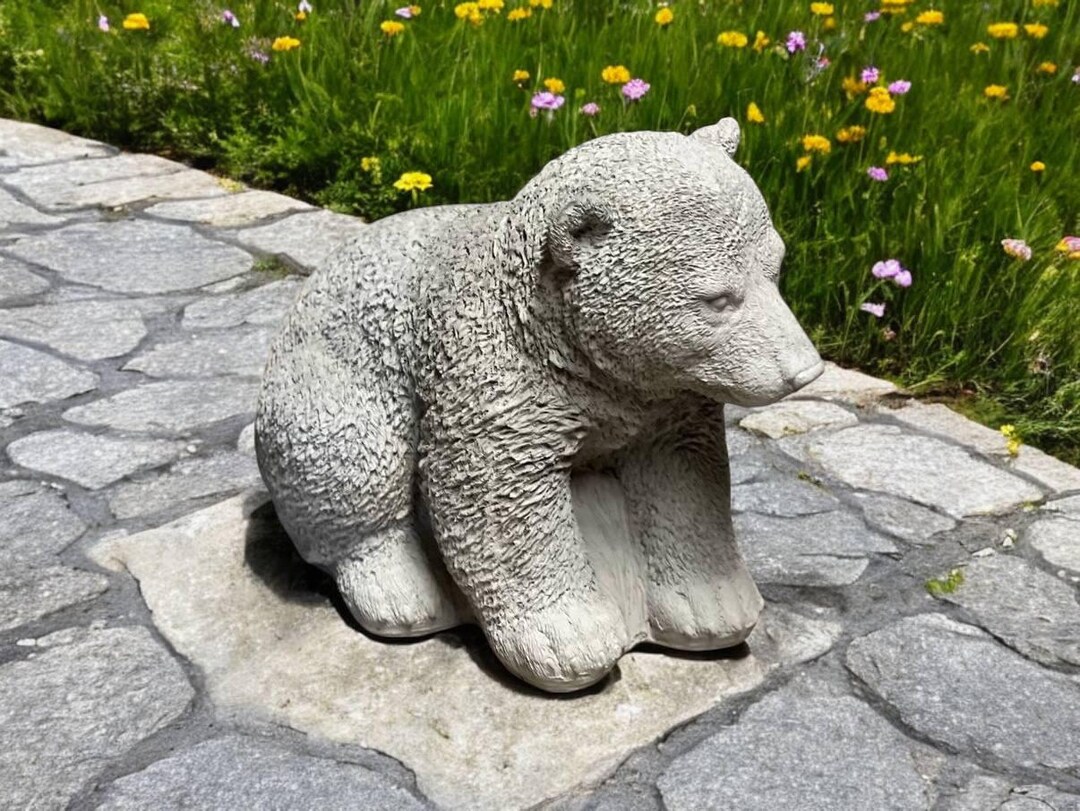Sitting Bear Cub Sculpture Crouching Bear Stone Statue Concrete Bear ...
