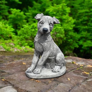 Curious Jack Russell dog sitting on base statue Concrete Jack Russell dog figure Jack Russell Memorial dog sculpture Pet memorial