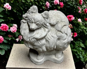 Detailed Pomeranian dog figure Concrete Pomeranian puppy figurine Realistic dog memorial stone