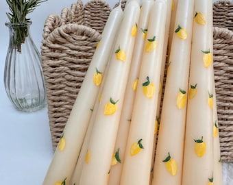 Hand painted Lemon Candle • Hand Painted candlesticks • Artisan Dinner Candles • Gift for candle lover