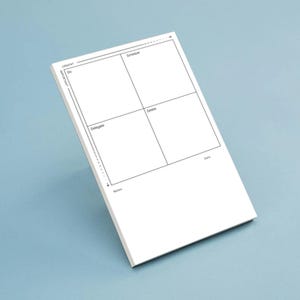 Könnte beinhalten: Ein weißer Eisenhower-Matrix-Produktivitätsplaner mit den Worten "Dringend", "Wichtig", "Machen", "Planen", "Delegieren", "Ereignisse", "Notizen" und "Datum" darauf gedruckt.