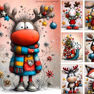 Witzige Weihnachtstiere Digitales Papier | Junk Journal Seiten, Karten (Digitaler Download) Bild 8
