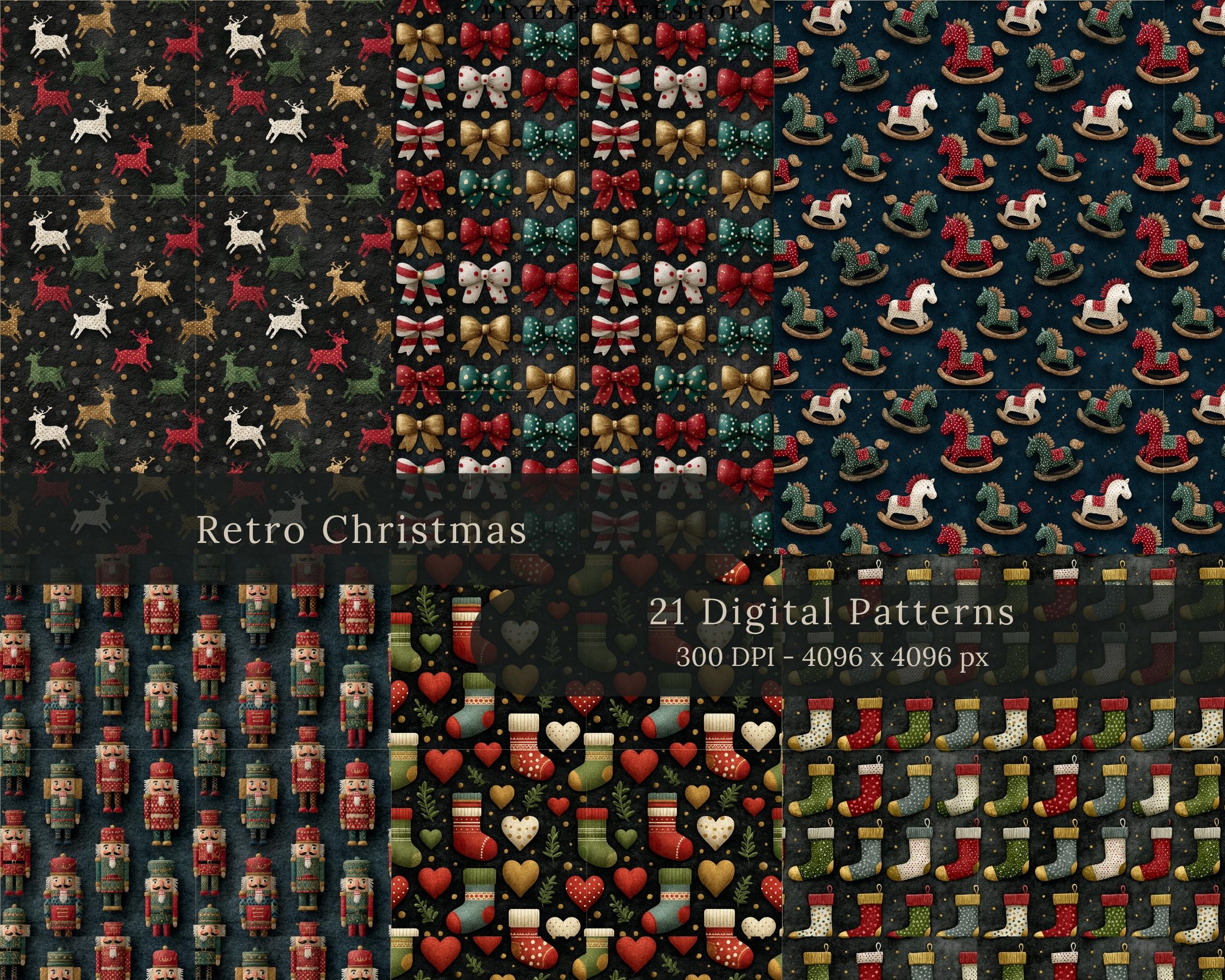 Preview of Dark Vintage Christmas Papers — 21 Seamless Patterns