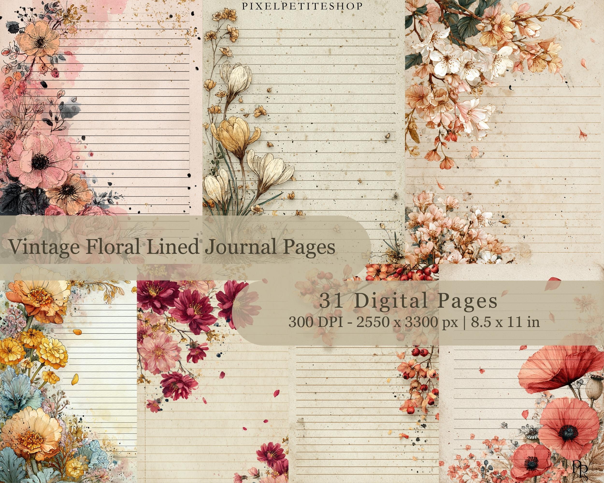 Preview of Vintage Floral Writing Paper — 31 Lined Journal Pages