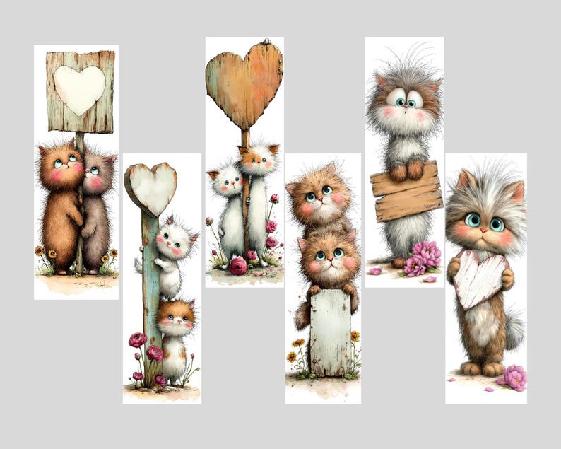 Adorable Kittens With Signs Printable Bookmark Bundle | Valentine's Day ...
