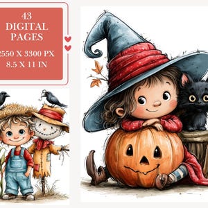 Adorable Halloween Children Digital Pages | Junk Journal & Scrapbooking Printables (Digital Download)