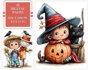 Entzückende Halloween Kinder Digitale Seiten | Junk Journal & Scrapbooking Printables (Digitaler Download)