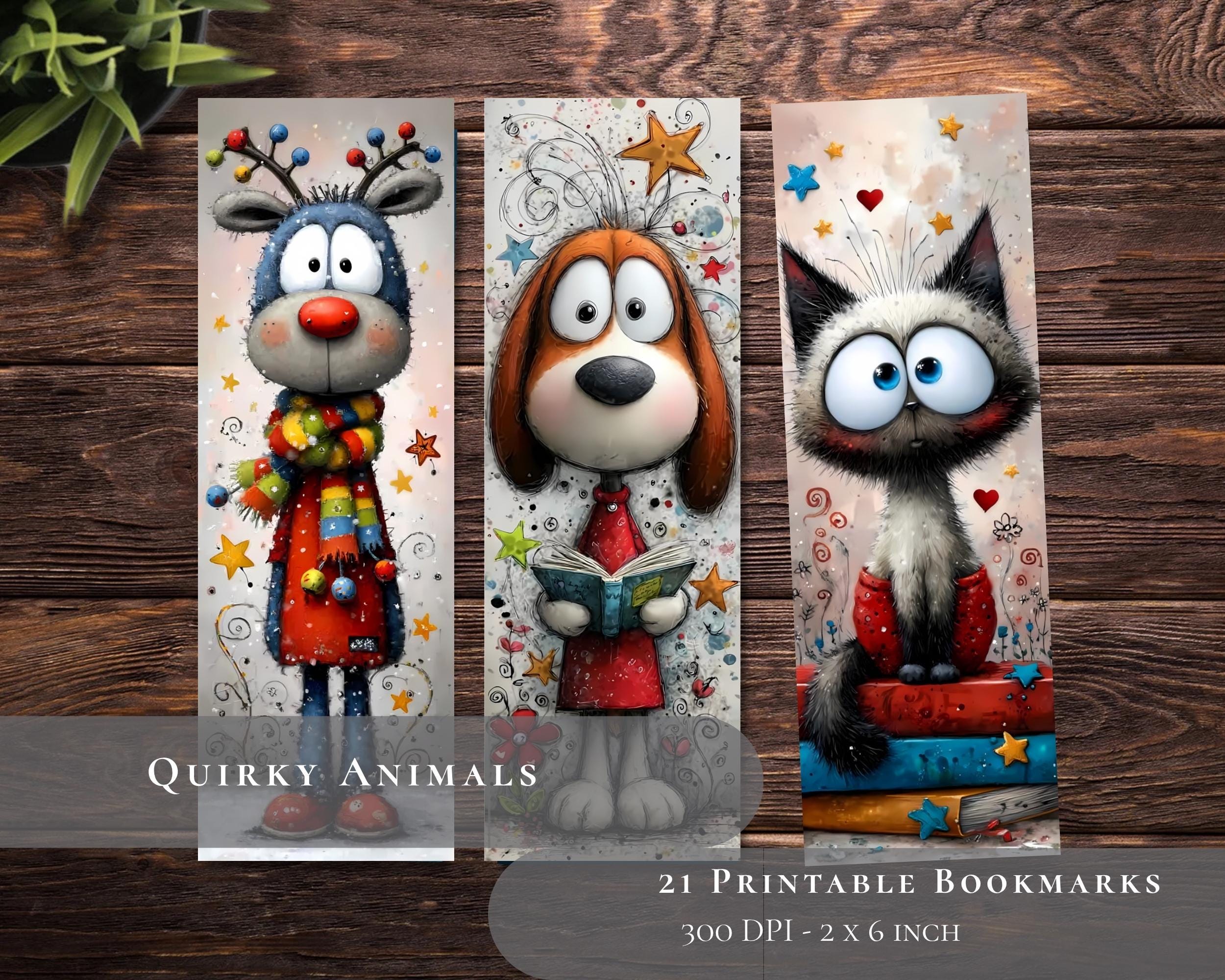 Preview of Christmas Woodland Animal Bookmarks — 21 Printable Designs